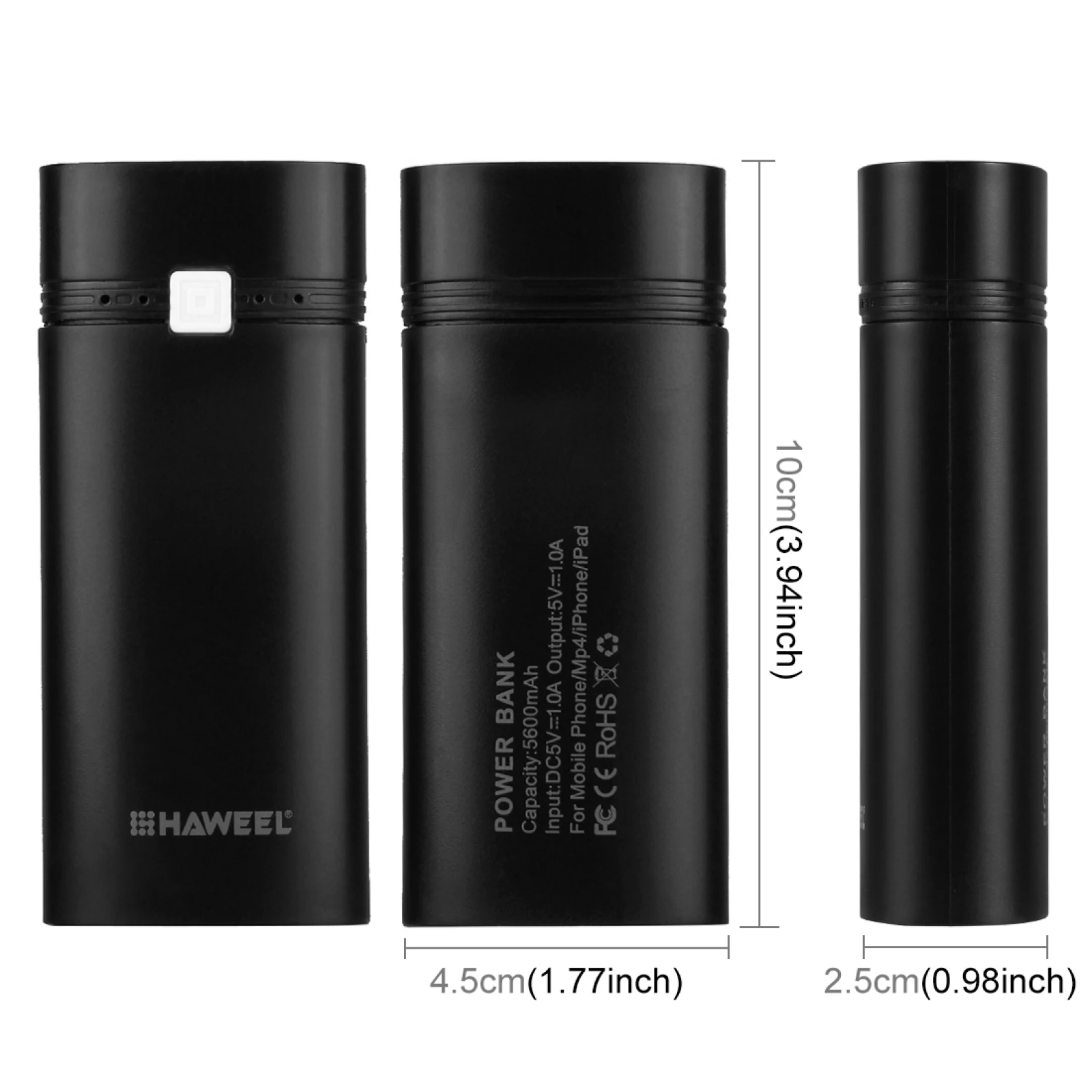 بطارية HAWEEL DIY 2x 18650 (غير متضمنة) صندوق شل بنك الطاقة بقدرة 5600 مللي أمبير في الساعة مع مخرج USB وصندوق شحن مؤشر للهواتف الذكية