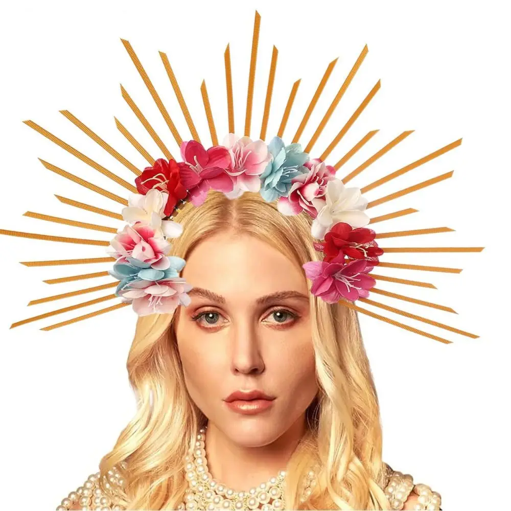Party Attire Halloween Goddess Halo Hair Hoop Multiple Colors Five-pointed Star Goddess Crown Tiaras Headband Artificial Flower