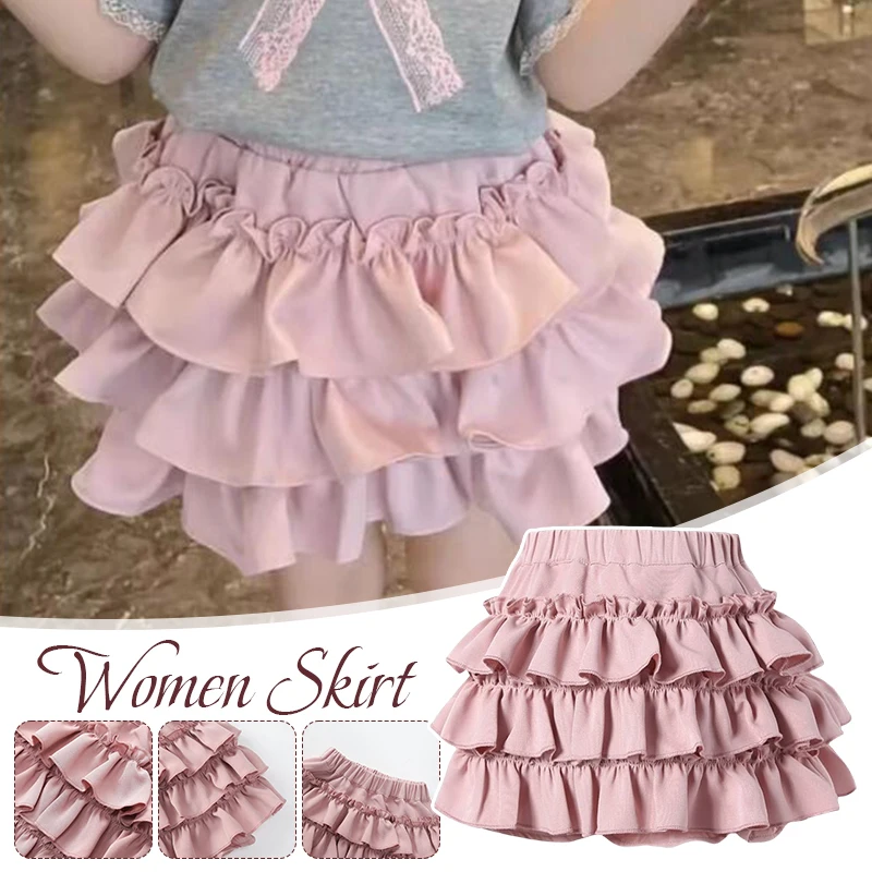 Summer Mini Cake Skirts For Kids/Adult Elastic Waist Pleated Puffy Skirts Sweet Preppy Style Girl Dance Skirt 90-160 Height 