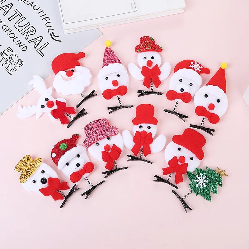 Cute Christmas cap Plush Hair Clips Christmas Decorations Santa Claus Elk Christmas Party Children's Hair Clips Gifts