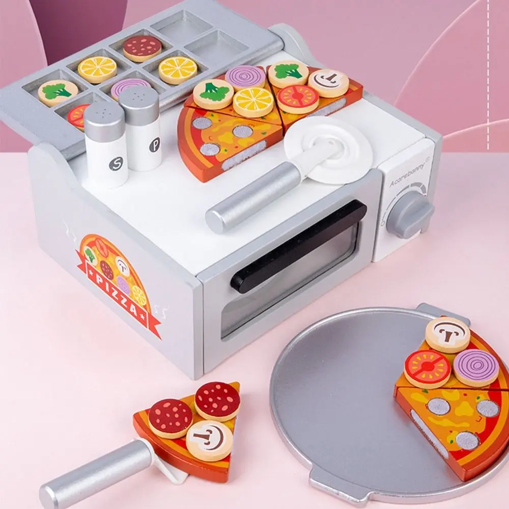 Multicolorido montessori brinquedos de madeira dos desenhos animados pizza simulação forno de pizza brinquedos jogando casa diy jogando brinquedos de cozinha brinquedo