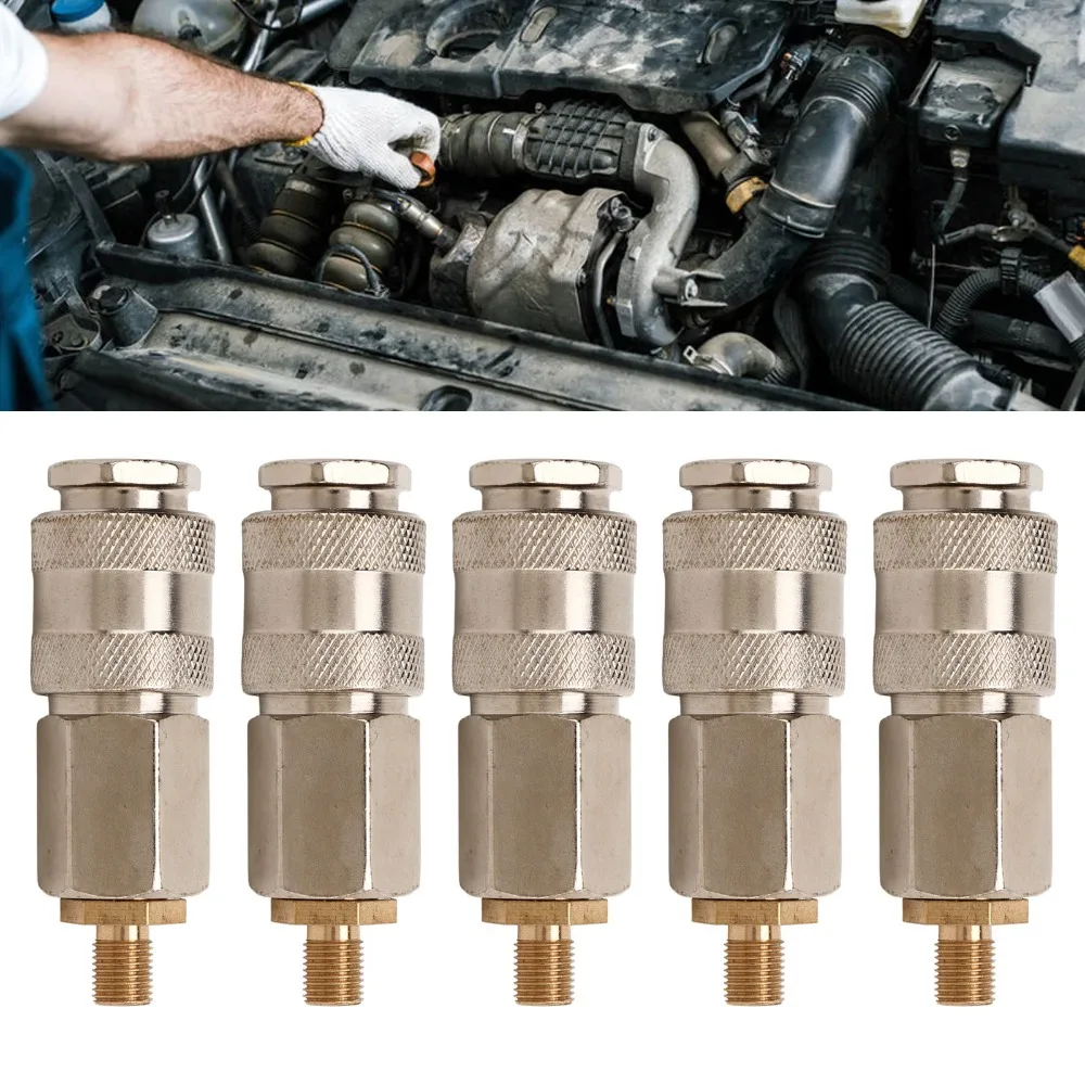 5PCS Steel Tire Inflator Adapter Diamond Knurl Brass External Thread Air Compressor Adapter Universal Hex Steel Mid