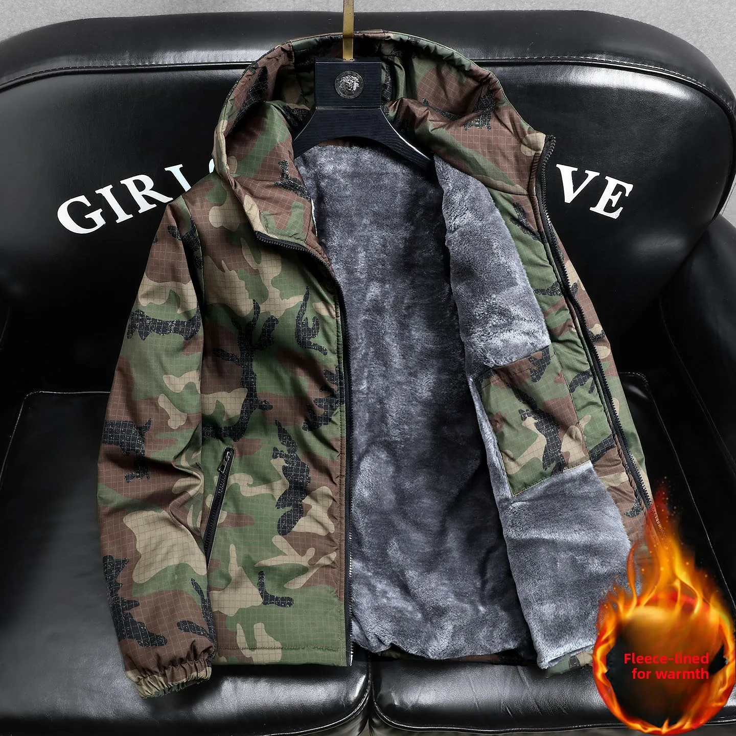 

Winter and autumn casual men's fashionable cotton coat with camouflage lining and hooded jacket