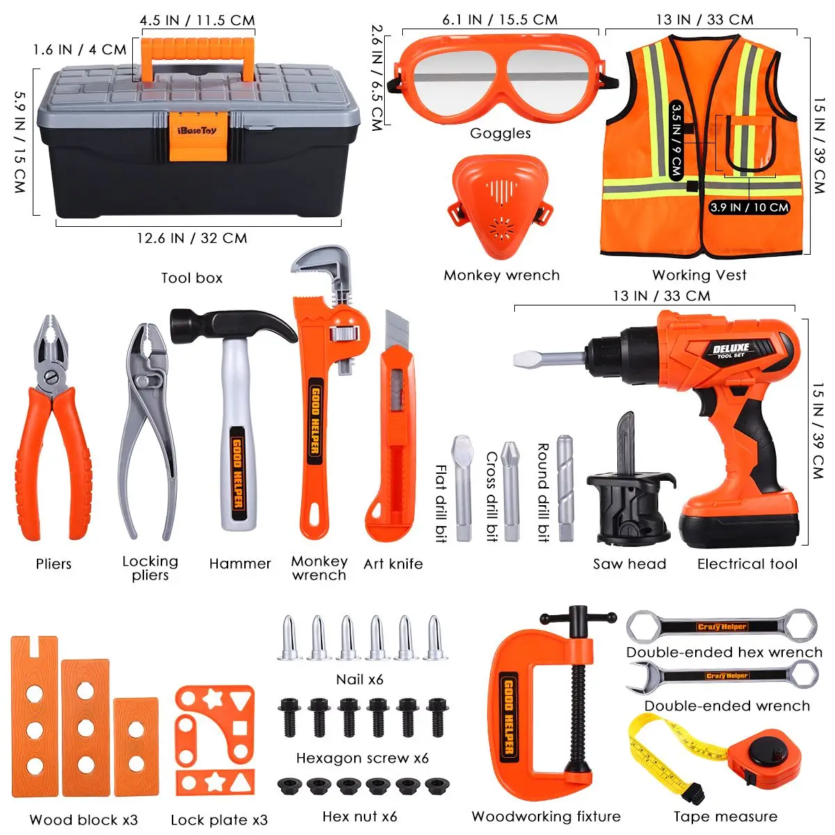 Boîte à outils pour enfants, jouet cadeau, ensemble de jeu, outils de réparation, enfants garçons filles, maternelle, boîte de rangement réaliste incluse
