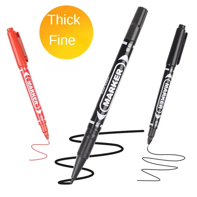 Dual Tip 1.0/1.5 2.0/6.0 mm Nib Marker กันน้ําสีดําสีฟ้าสีแดงมันมังงะ Art Marker ปากกานักเรียนโรงเรียนเครื่องเขียน Office