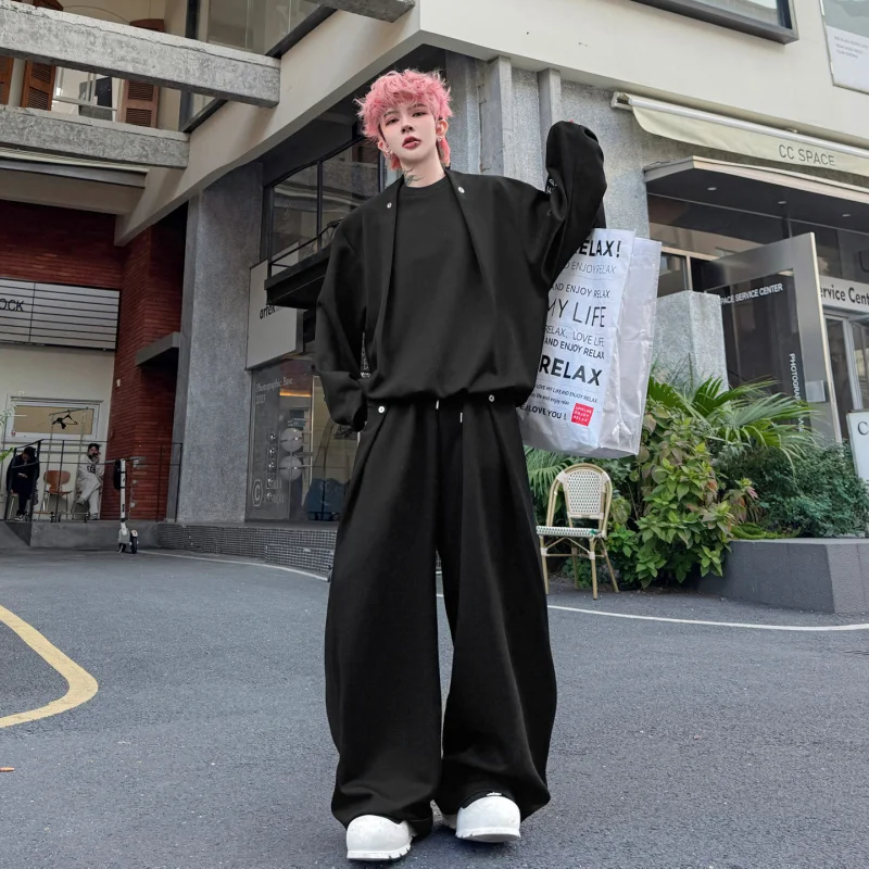 

Spring 2026 Men's Casual Sweatirt Set Crumpled Cool Long Pants Two-Piece Suite Street Sle Spring Collection Teenager Size