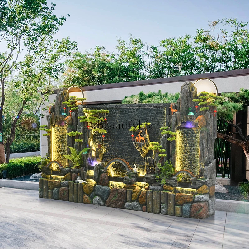 *Chinese pastoral water curtain wall, running water screen, rockery circulation courtyard floor-to-ceiling ornament
