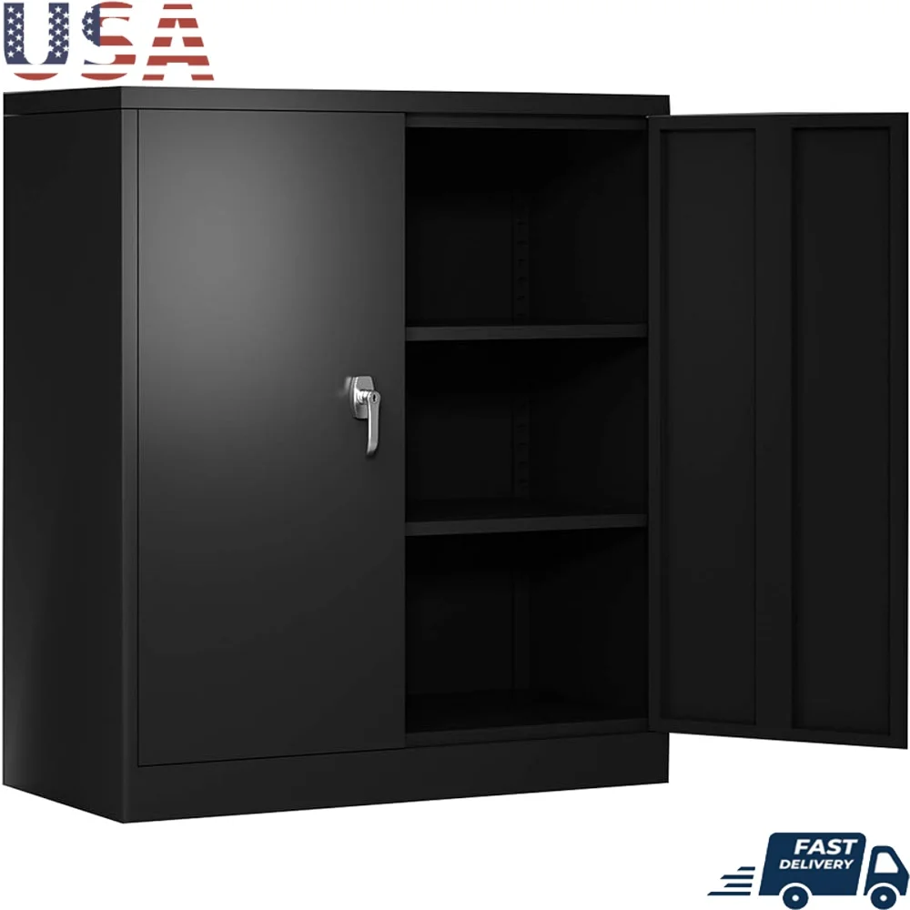 

Locking Metal Cabinet Adjustable Shelves Storage Tools Office Garage Safe Heavy Duty Lockable Organizer Unit 41.6 Inch