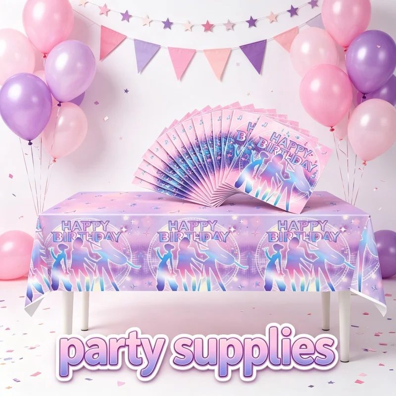 Hot Anime Movie KPOP Pink and Purple Disposable Tableware Tablecloth Napkins Birthday Party Scene Decor Cupcake Cake Flag New - view 3