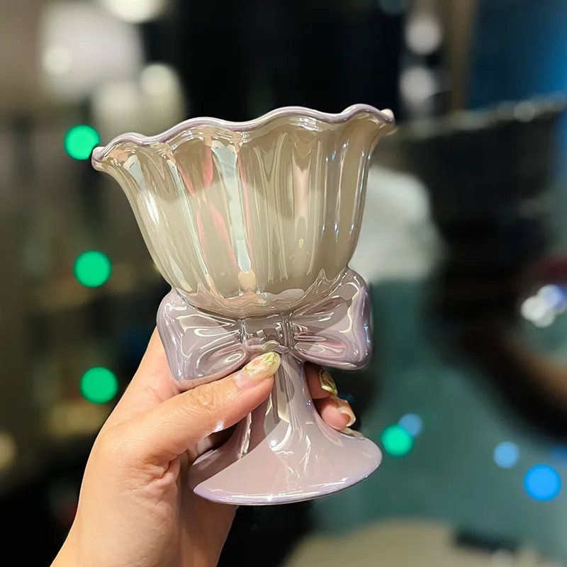 

Girls high-value pearl glaze bow ice cream ceramic goblet creative design sense home drinking cup