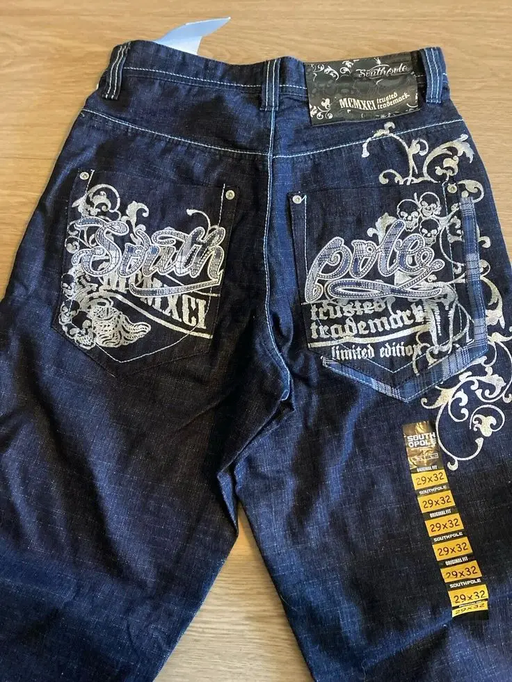 

Y2K Fashion American New Pattern Embroidery Patch Baggy Jeans Men Rock Gothic Hip Hop Pop Straight High Waist Wide Leg Trousers