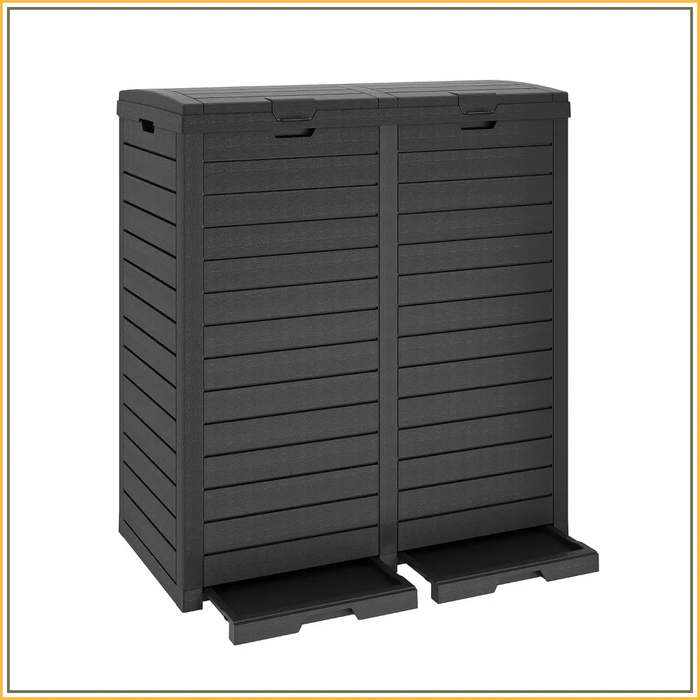 62 Gallon Plastic Outdoor Trash Can Waterproof with Lid and Drip Tray