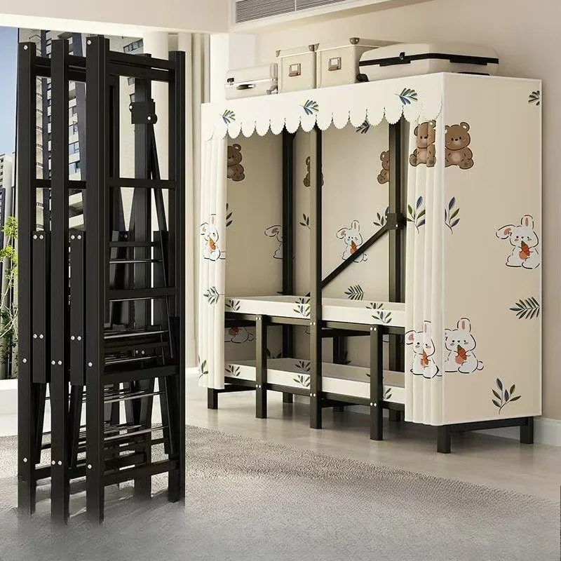 

Bedroom household cloth wardrobe steel pipe bold reinforcement folding wardrobe rental house simple
