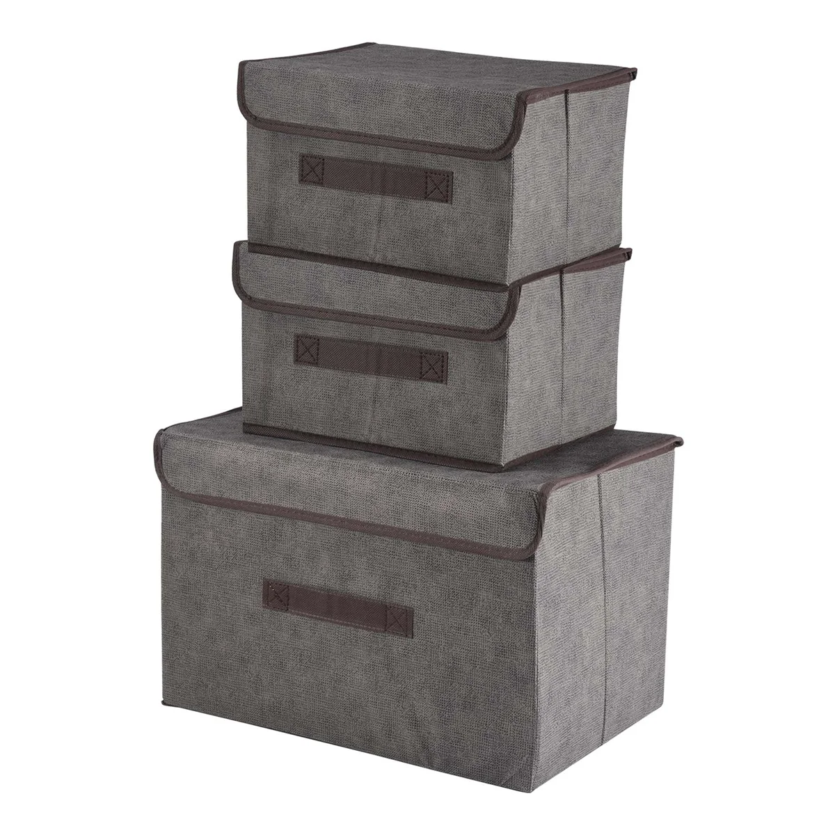 Cajas de almacenamiento plegables con tapas, cesta organizadora de tela para armario, estante, color gris, 3 paquetes