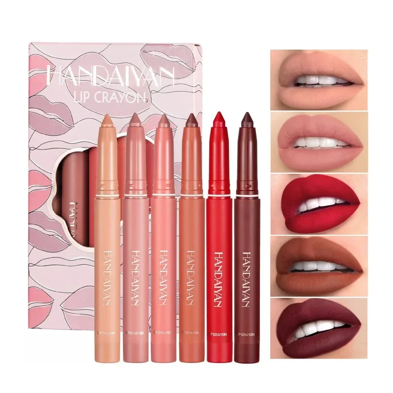 6Pcs/Box Matte Lipstick Set Silky Velvet Lip Stick Pencil Waterproof Nude Pink Red Tint Lip Blam Pen Makeup Cosmetics