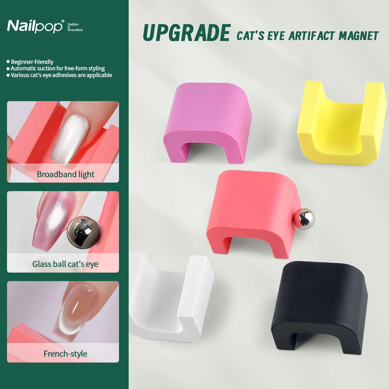 Nailpop-imán de ojo de gato mejorado, arte de uñas de ojo de gato hueco francés, fácil para principiantes, herramienta profesional de cuidado de uñas magnética, 5 colores