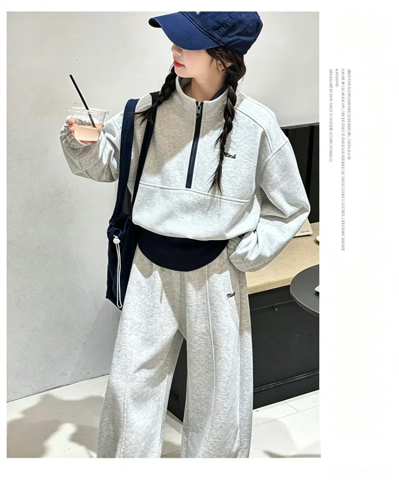 UNITIM Teenager-Mädchen-Zweiteiler-Set, Herbst, Kinder-Mädchen-Stehkragen-Sweatshirt, Trainingsanzug, lockere Sporthose für Kinder, Mädchen – Detail 19