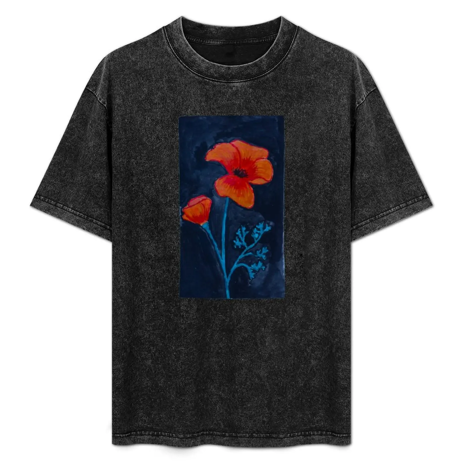 Painted Poppies on Black T-Shirt shirts graphic sweat boys whites tees men clothing