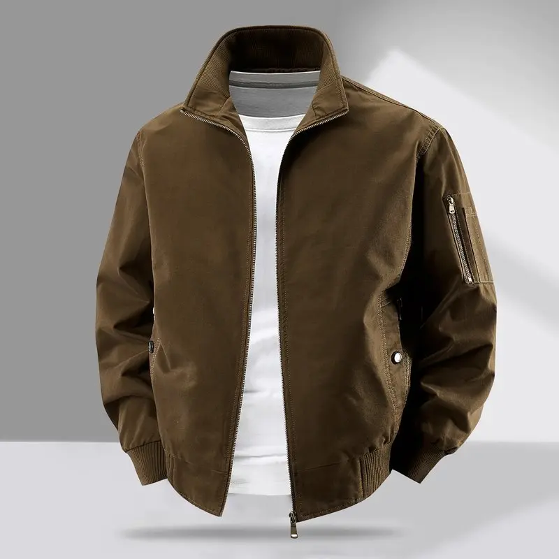 

New Waed Cotton Jaet Men's Casual Spring Autumn Flight Suit Stand Collar Men's Jaet Comfortable Lightweight Outdoor Sle