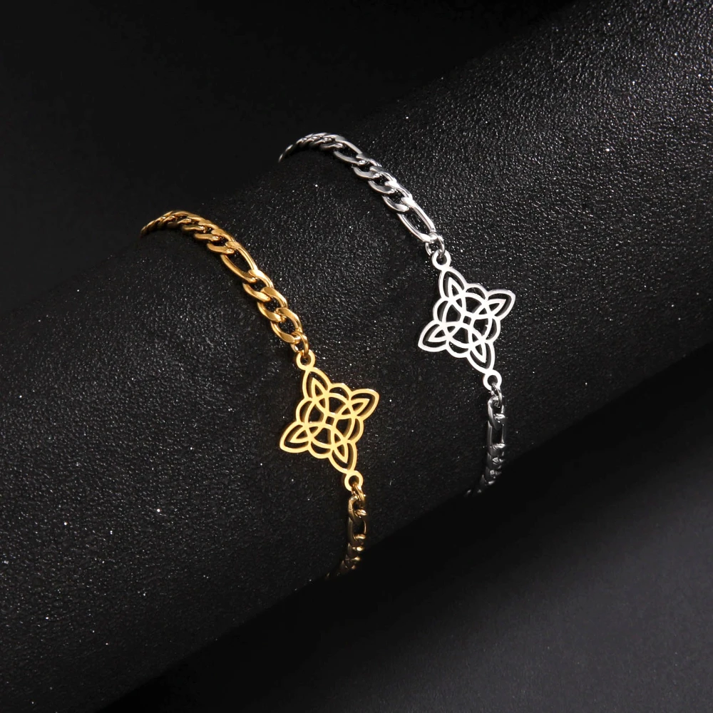 Stainless Steel Witch Knot Bracelet Men Women Witchcraft Knot Charms Bracelet on Hand Chain Sacred Amulet Protection Jewelry