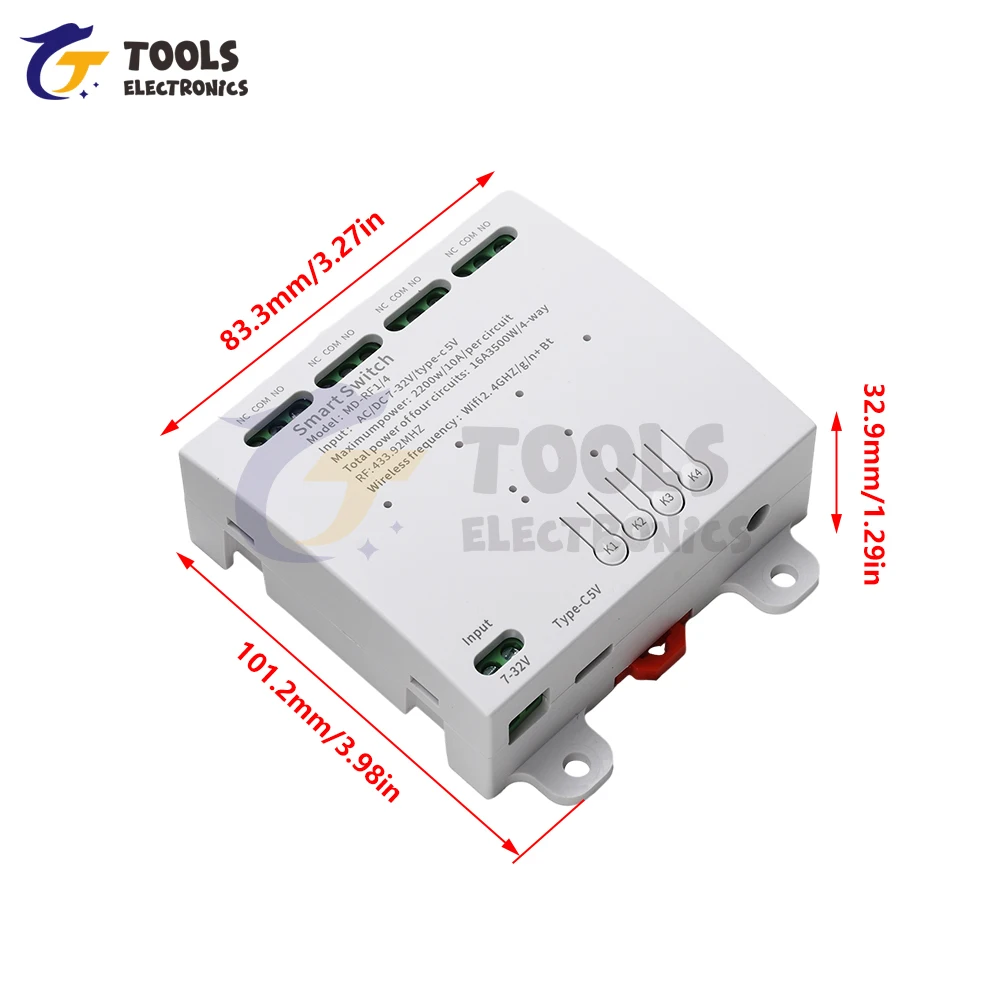 

3 Channel 4 CH Smart WiFi BT Relay Switch Module with 433MHz RF Remote Control for Smart Home