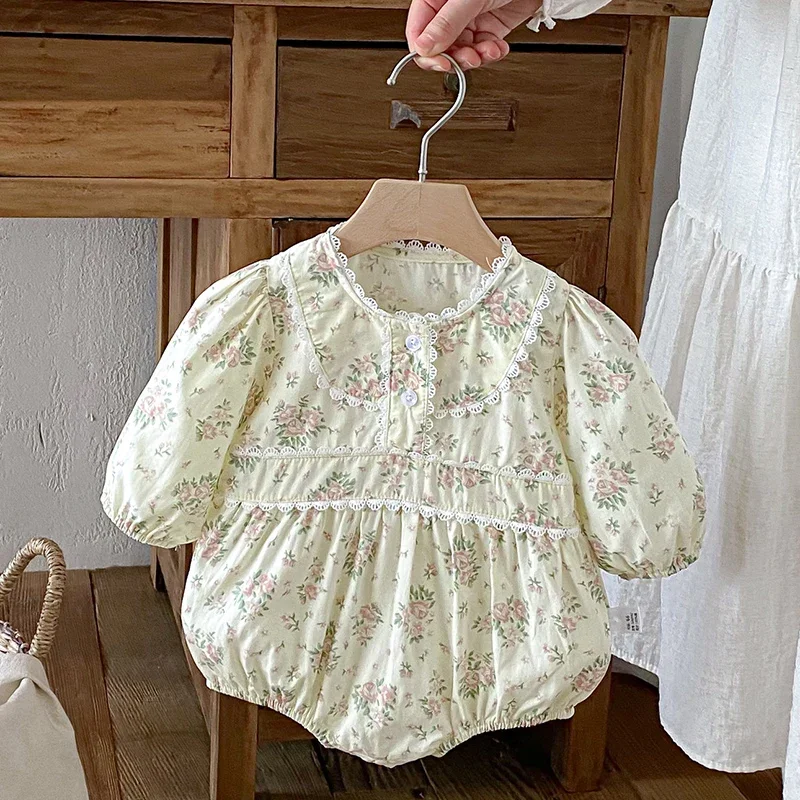 

Новинка 2023 года, весенний комбинезон для маленьких девочек, хлопковый комбинезон с длинными рукавами и принтом, боди для новорожденных девочек, одежда для маленьких девочек 0-24 месяцев