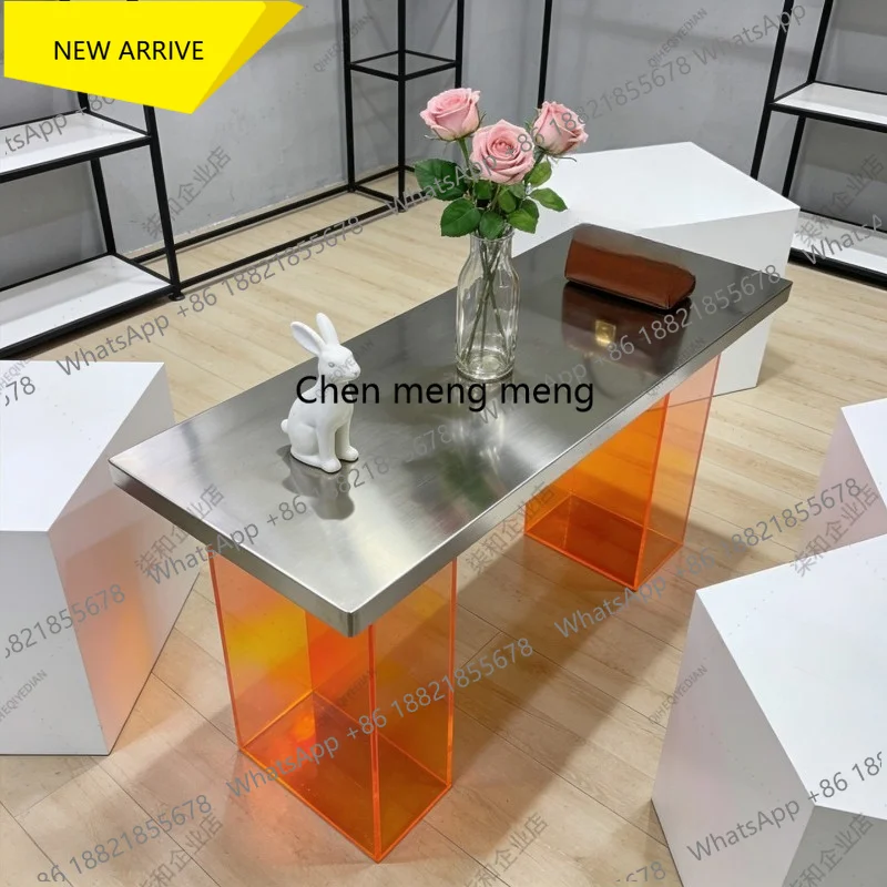 G153 Stainless Steel Acrylic Display Table Creative Square Store Flowing Water Platform Island Cabinet Prop Display Cabinet
