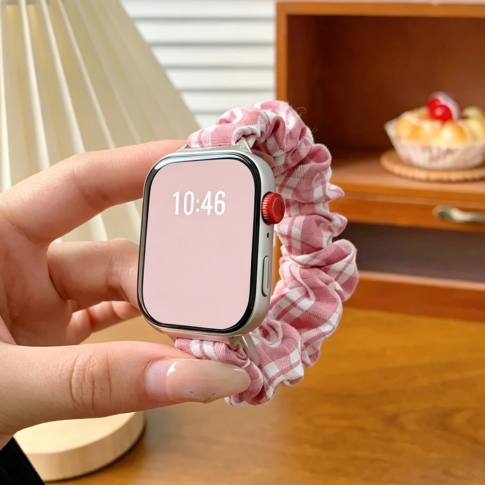 Thin Scrunchie Elastic Watch Band for Apple Watch Band 38mm 40mm 41mm 42mm 44mm 45mm Cloth Soft Pattern Printed Fabric Wristband