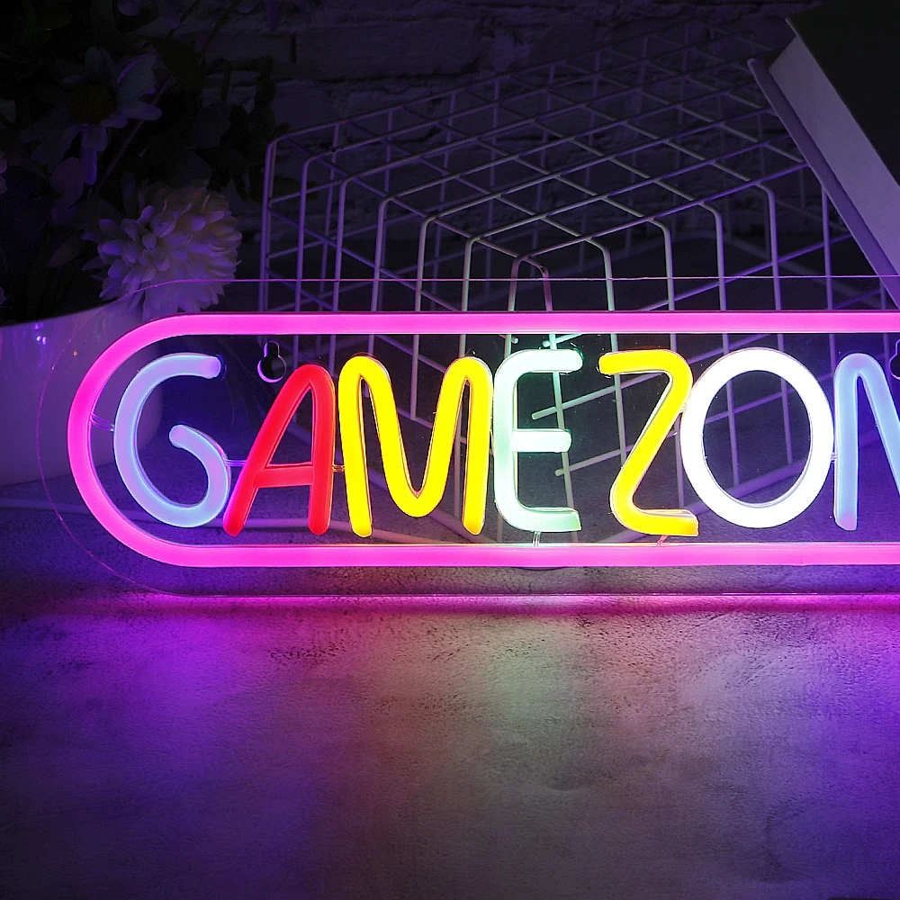 Jogo colorido LED Neon Light Sign, Game Zone Neon Sign, Wall Decor, Festa, Quarto, Lightup