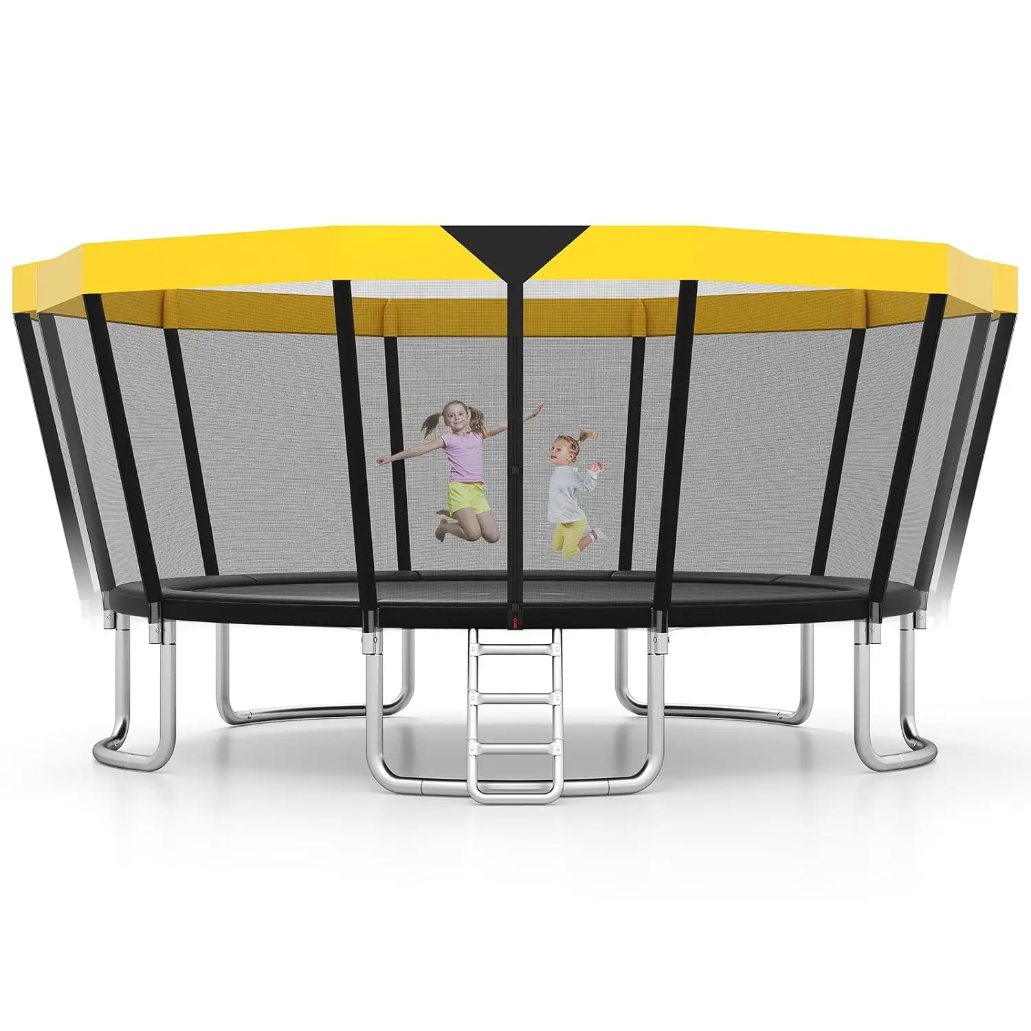 Outdoor Trampoline with Safety Net & Ladder, Anti-Rust Large Rebounder for Kids & Adults Backyard, Custom