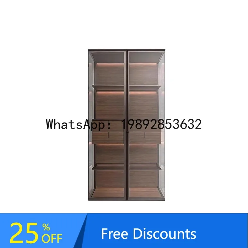 CZ Italian Minimalist Double Door Glass Aircraft Cabinet Modern High-end Figurine Wine Display Cabinet Solid Wood Sideboard