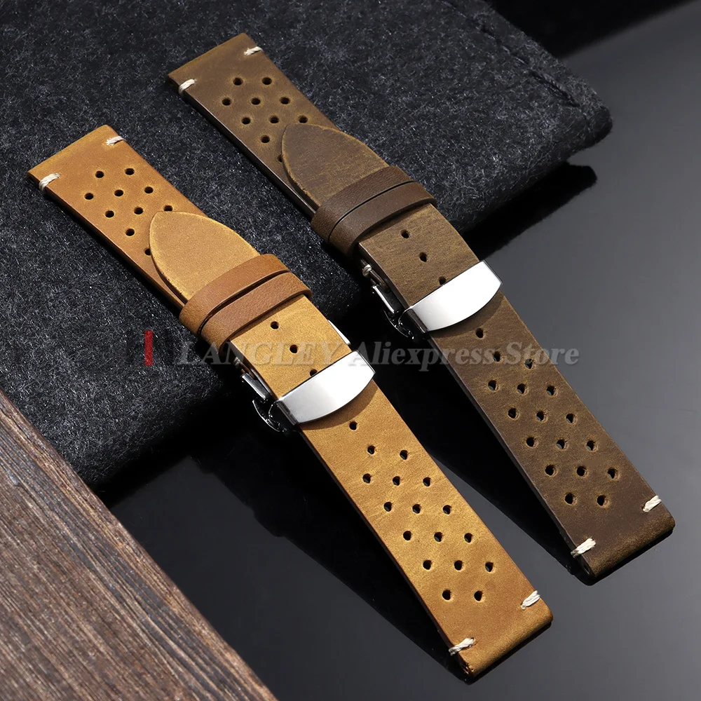 Vintage-Uhrenarmband, handgefertigt, mit Nähten, Rindslederarmband für Omega, für Seiko Smartwatch, atmungsaktives Armband, 18 mm, 20 mm, 21 mm, 22 mm, 24 mm – Detail 11