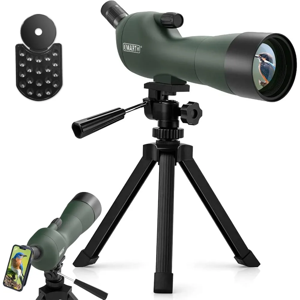 20-60x60 45 Angled Spotting Scope for Target Shooting, w/14 Tripod/Phone Adapter/Carry Bag, 1.37lb, Waterproof Fogproof BAK4