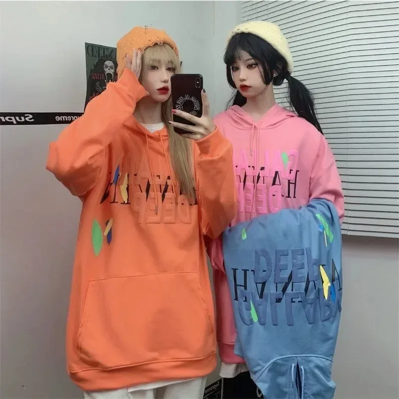Korean Spring Autumn Letter Print Hooded Sweatshirt Women Fashion Harajuku Oversized Hoodie Tops Loose Y2k Hoodies Women Clothes
