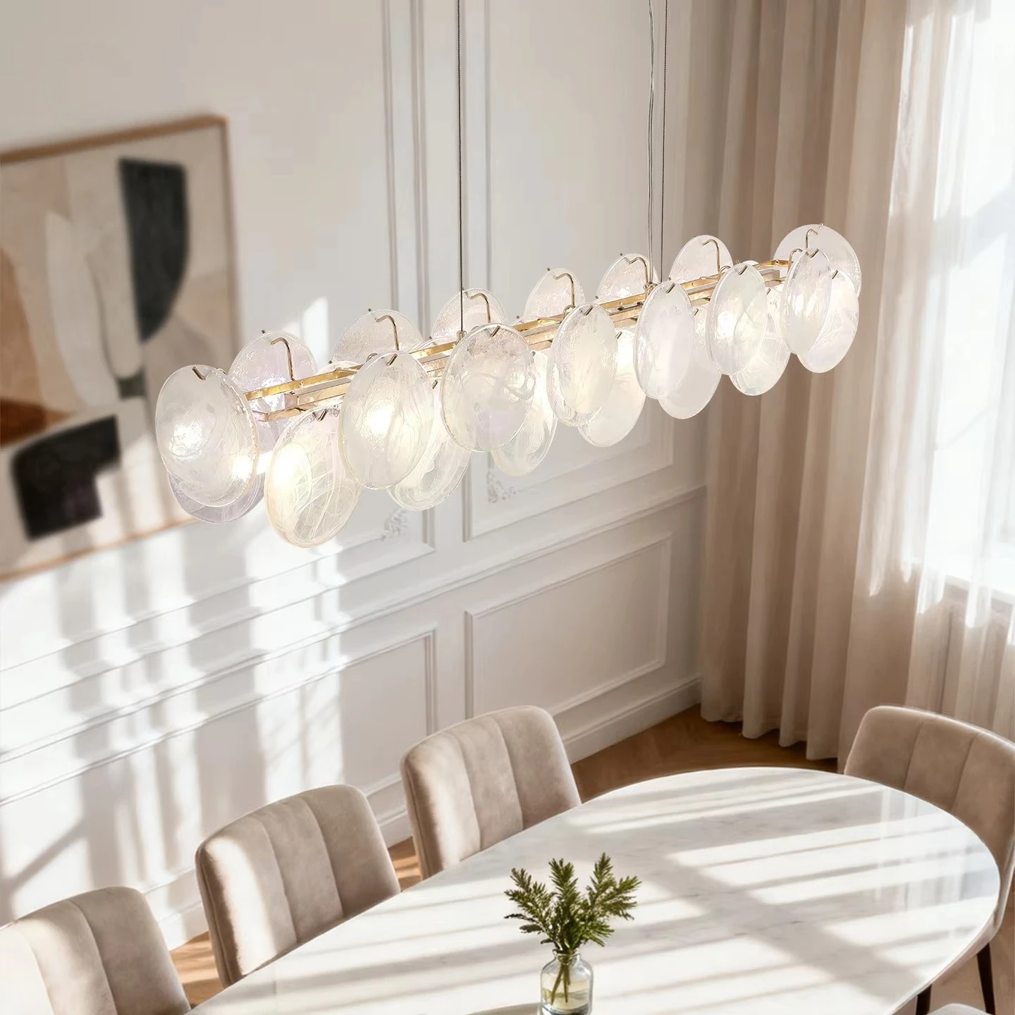 French Murano Glass Chandelier For Living Room Bedroom Pink White Glass Hanging Pendant Lamp For Dining Room Kitchen Lighting