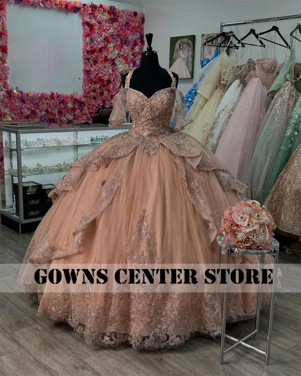 Smashing Light Orange Halter Quinceanera Dresses 2026 Ball Gown Beaded Applique Ruffle 15 Years Old Dress Mexican Customized