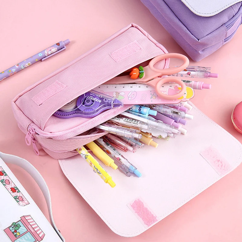 Imagem -04 - Sanrio pu Grande Capacidade Lápis Case Kawaii Cinnamoroll Melody Kuromi Lápis Bolsa Pen Pouch Material de Papelaria Escolar