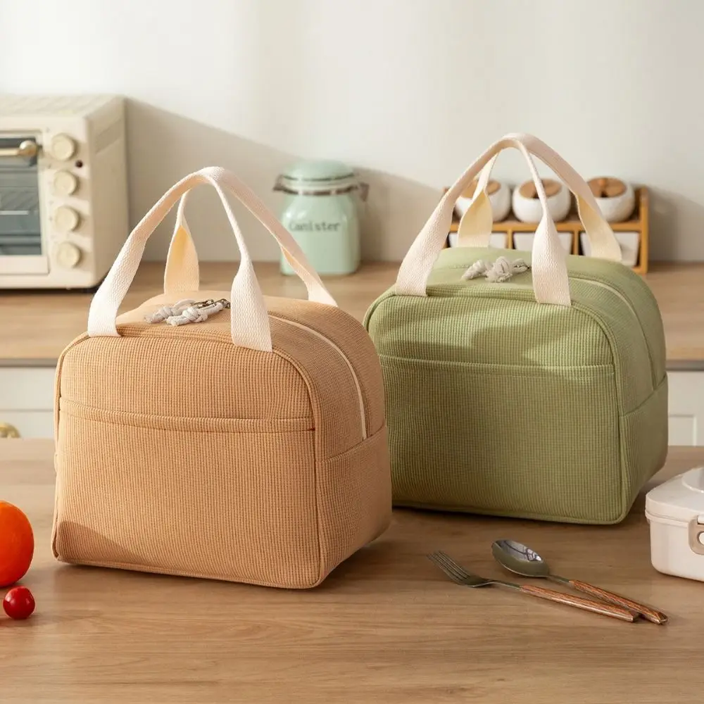 Stylish Corduroy Insulated Lunch Bag Hand-Held Portable Lunch Box Storage Bag Minimalist Large Capacity Thermal Lunch Bag School