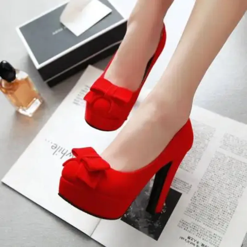 Zapatos de tacón alto Mary Jane de ante para mujer, zapatos de boda con correa, de talla grande 43, con lazo de ante, primavera, 2024