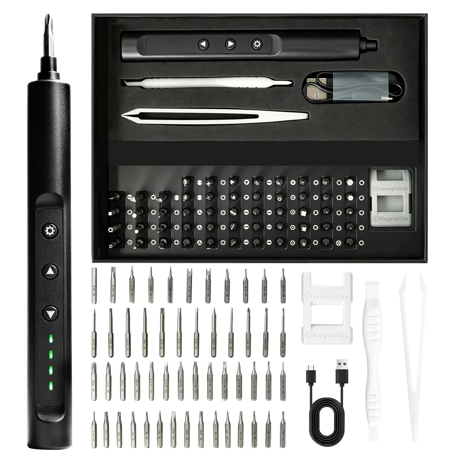 56-in-1 Mini Electric Screwdriver Set 52Pcs S2 Steel Bits Kit Manual & Auto Dual Mode Electric Screwdriver for Phone Laptop Camera Game Console Repair