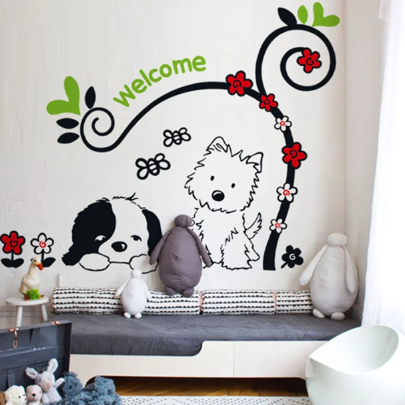 Kawaii Naughty Dog Cute Pet Wall Sticker Shop Window Glass Layout Electrostatic Sticker Moisture-proof Anti Fouling Removable