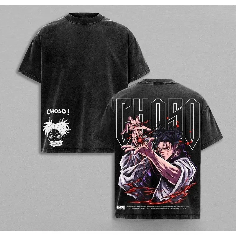 Jujutsu Kaisen Choso Anime Printed Tee Men Women Washed Cotton T-shirts Vintage Loose T Shirt Harajuku Male Short Sleeve Tshirt