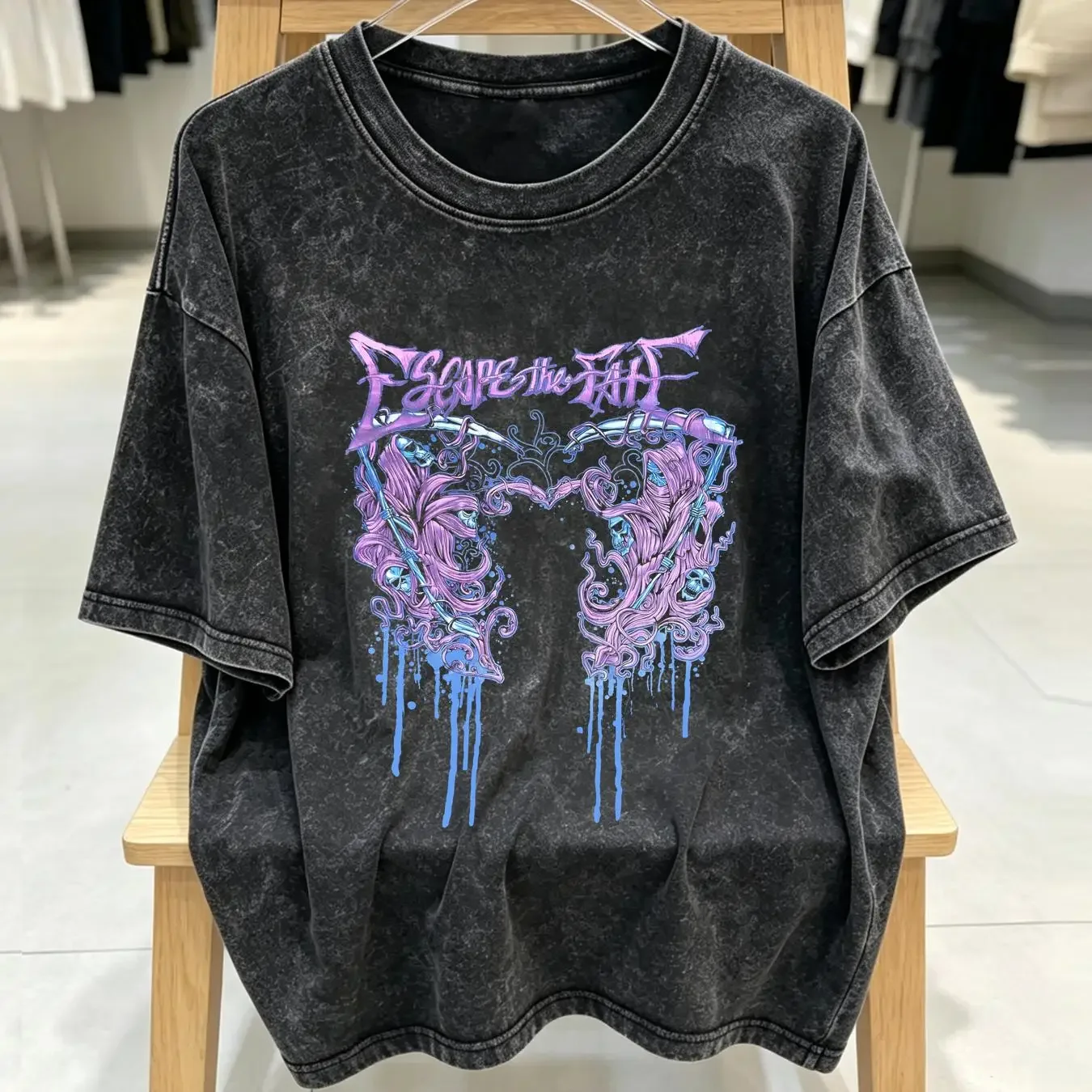 washed T Shirt Escape the Fate Band Black Cotton All Size long or short sleeves vintage Washed Versatile Soft Casual