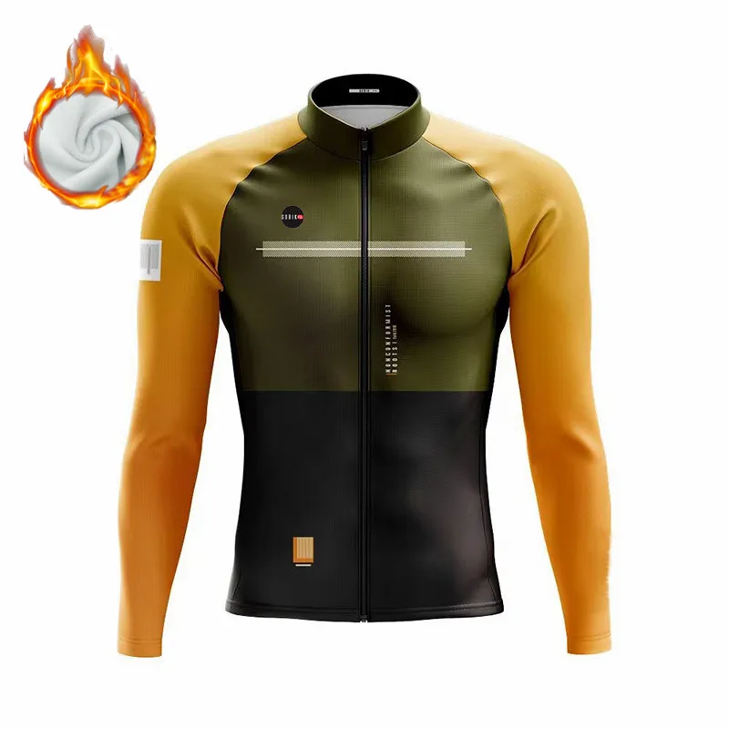 

Gobikful Men's Cycling Long Sleeve Jackets Thermal Fleece Warm Lightweight Jerseys Camiseta Termica Hombre Invierno Tops