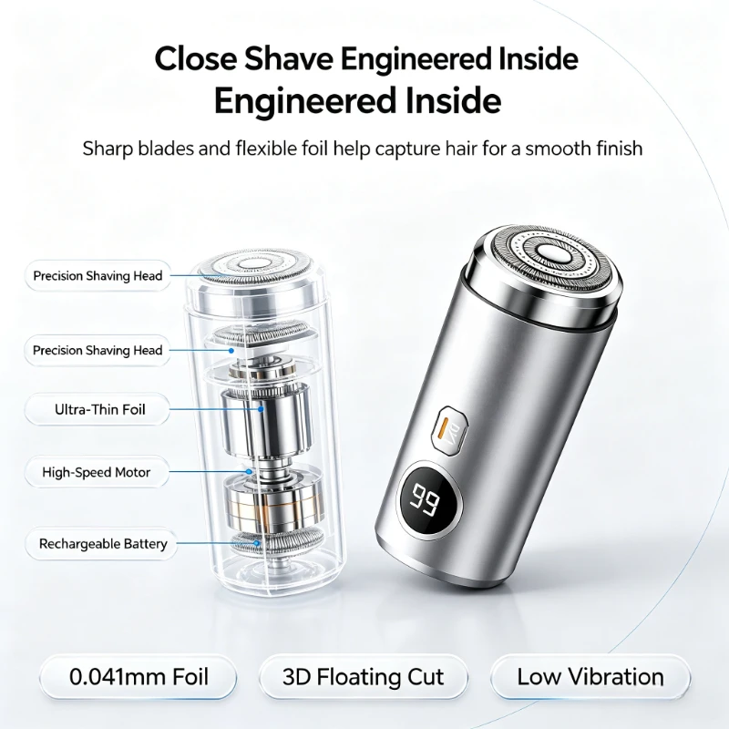 IPX7 Waterproof Mini Men Electric Shaver Portable Car Travel Razor with USB Fast Charging Ultra-Quiet Beard Trimming Tool