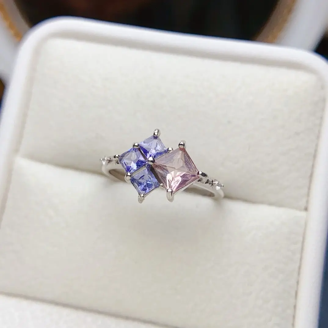 ZECAA Fine Jewelry Woman Tanzanite Ring For Lady With Natural Tanzanite Stone 3*3mm Silver Ring Best Lady Gift Tanzanite Ring