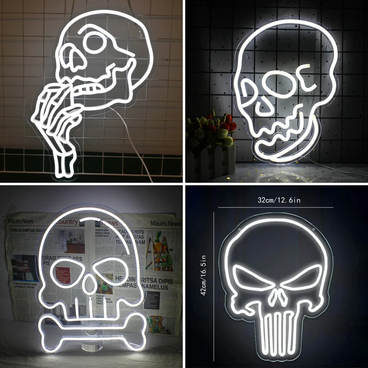 

Skull Neon Sign For Wall Decor Halloween LED Neon Lights Art Skeleton Room Decoration Home Bars Party USB Powered Light Up Signs