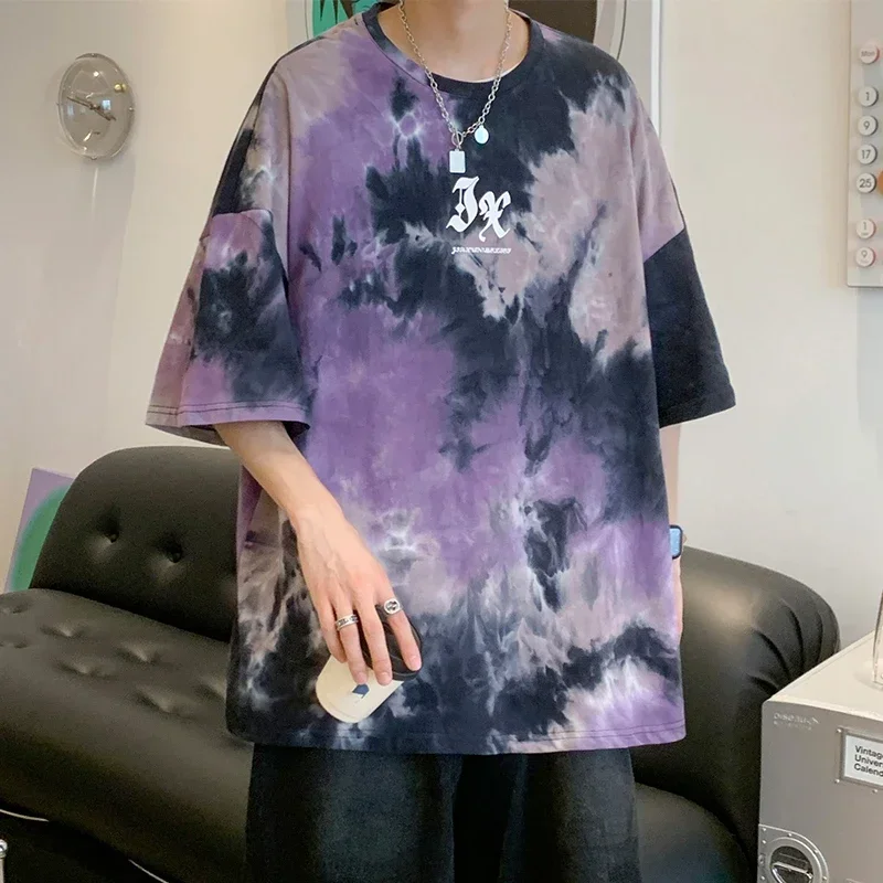 New Clothing Fashion T-Shirt Men Cotton Mens Summer Tshirts Tie-dye Oversized Tee Shirts 5XL Casual T Shirt for Men Streetwear
