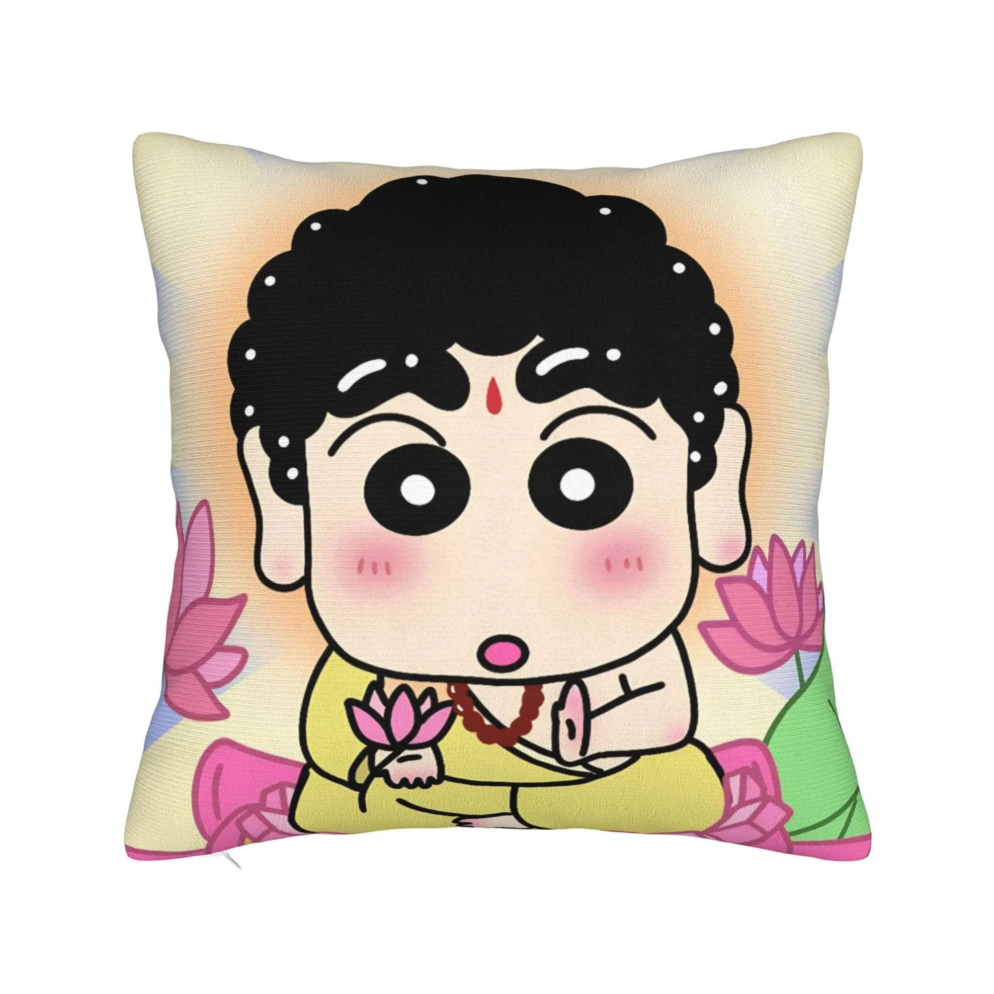 Shinchans Buddhism Zen Lotus Pillowcase Polyester Cushion Cover Decor Funny Throw Pillow Case Cover Chair Dropshipping 45*45cm