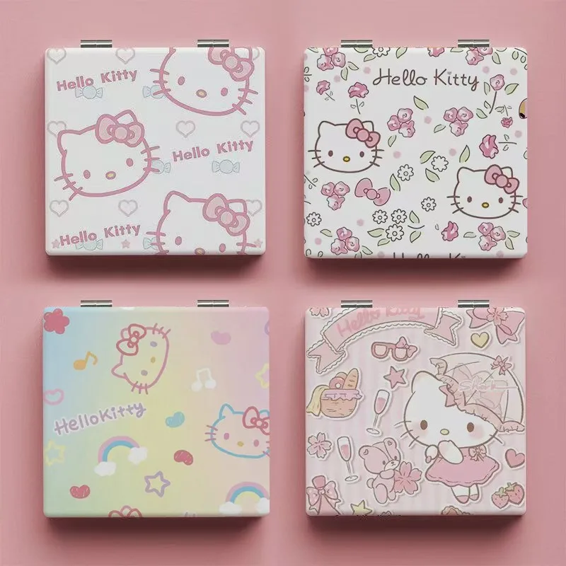 Kawaii Hello Kitty Folding Mirror Cute Cartoon Portable Makeup Mirror Women Supplies Desktop Accessories Student Gift Wholesale